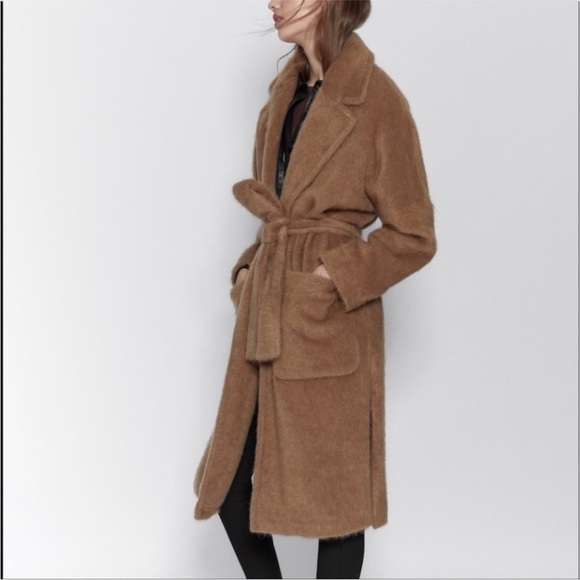 ZARA Faux Fur Teddy Tie Waist Coat Camel Small - Picture 11 of 16